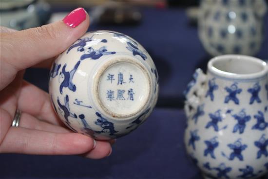 Two Chinese blue and white hundred boys vases, larger 8cm.